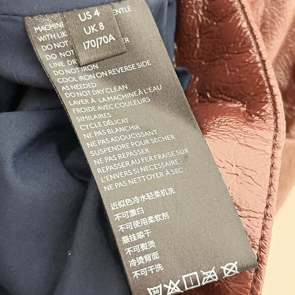 Anthropologie Maeve Skirt Faux Patient Leather Womens 4 Brown Pockets Mini - Picture 6 of 11